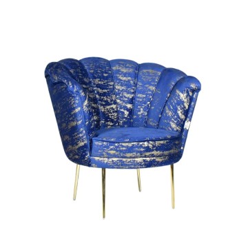 Orel Sessel mit blauem Samt und goldenen Muschelmustern