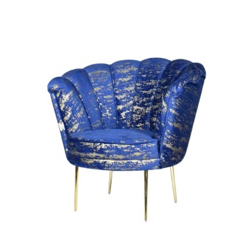 Orel Sessel mit blauem Samt und goldenen Muschelmustern