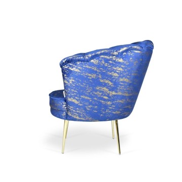 Orel Sessel mit blauem Samt und goldenen Muschelmustern