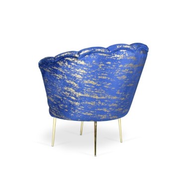 Orel Sessel mit blauem Samt und goldenen Muschelmustern