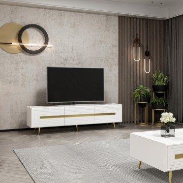 TV-Schrank 3 Türen weiß Jose Gold Details 180x42x50h