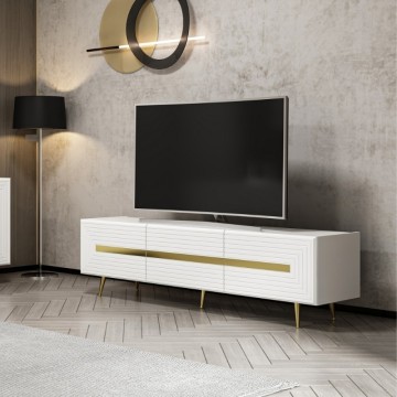 TV-Schrank 3 Türen weiß Jose Gold Details 180x42x50h