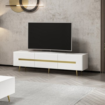 TV-Schrank 3 Türen weiß Jose Gold Details 180x42x50h