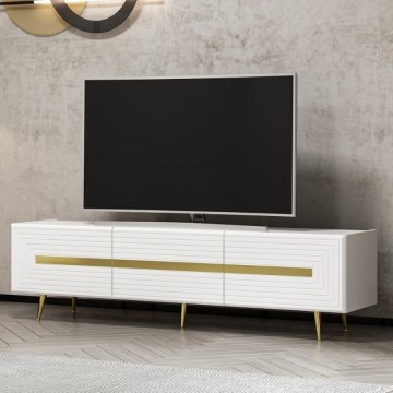 TV-Schrank 3 Türen weiß Jose Gold Details 180x42x50h