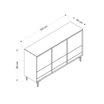Sideboard Eiche und Anthrazit 3 Türen Lerry 150x40x90h