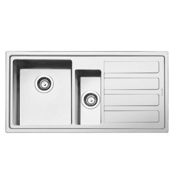 Smeg LD102D-2 Einbauspüle aus gebürstetem Edelstahl mit 2 Becken und rechter Abtropffläche 100x50