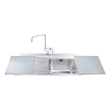 Smeg LI91SGS Edelstahl-Einbauspüle mit 1 Becken und linker Abtropffläche mit Glasschneidebrettern silber