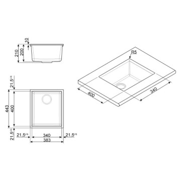 Smeg VZUM40AV2 Einzelbecken Unterbauspüle 38x44 Hafer