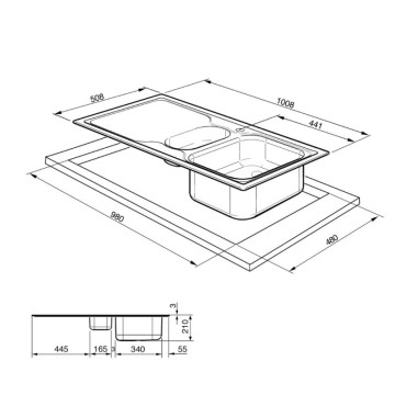 Smeg LV100D3 100x50 Smeg LV100D3 Edelstahl-Einbauspüle mit 2 Abtropfschalen rechte Abtropffläche