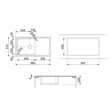 Smeg LV951D3 Edelstahl-Einbauspüle mit 1 Becken und rechter Abtropffläche 86x50