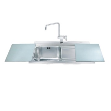 Smeg LI91SGD Edelstahl-Einbauspüle mit 1 Becken, rechter Abtropffläche und Glasschneidebrett