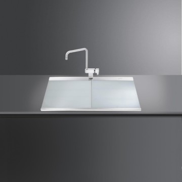 Smeg LI91SGD Edelstahl-Einbauspüle mit 1 Becken, rechter Abtropffläche und Glasschneidebrett