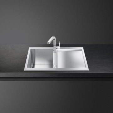 86x50 Smeg LQR861F2 Edelstahl-Einbauspüle mit 1 Becken und umschaltbarer Abtropffläche