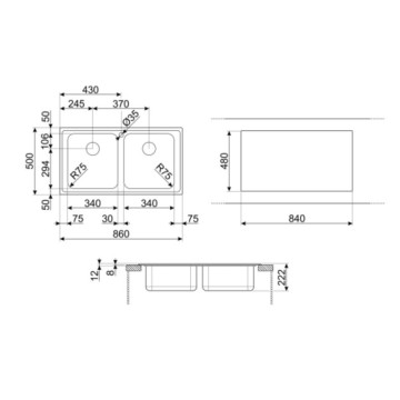 Smeg LP8622 2 Becken Einbauspüle 86x50 Edelstahl gebürstet