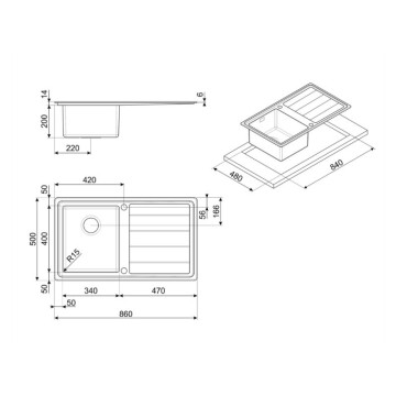 Smeg LPK861D3 1 Becken Einbauspüle mit rechter Abtropffläche 86x50 aus gebürstetem Edelstahl