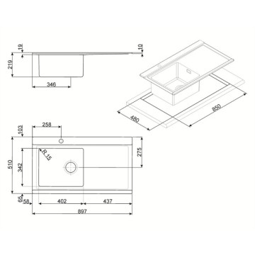 Smeg LRX901D 90x50 Smeg LRX901D Einbauspüle aus gebürstetem Edelstahl mit 1 Becken und rechter Abtropffläche