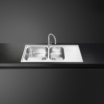 Smeg LG116D2 Einbauspüle aus gebürstetem Edelstahl mit 2 Becken und rechter Abtropffläche 116x50