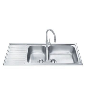 Smeg LGM116S Edelstahl 2 Becken Halbeinbauspüle mit Tropfschale links 116x50