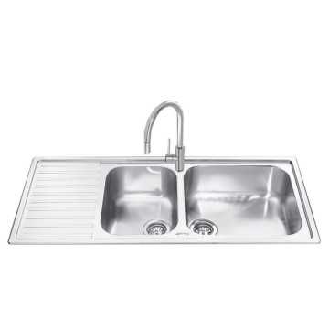 Smeg LG116S gebürstetem Edelstahl semi-Einbau-Spüle 2 Schalen und Tropfschale links 116x50