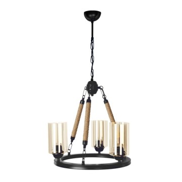 Retro Style Deckenleuchte Schwarz mit Seil Detail 3 Lichtpunkte Lotus ASZ0954