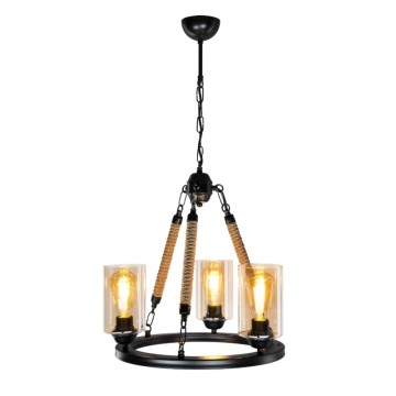 Retro Style Deckenleuchte Schwarz mit Seil Detail 3 Lichtpunkte Lotus ASZ0954