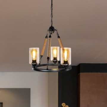 Retro Style Deckenleuchte Schwarz mit Seil Detail 3 Lichtpunkte Lotus ASZ0954