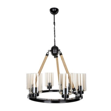 Schwarze Deckenleuchte im Retrostil mit Seildetail 6 Lichtpunkte Lotus ASZ0686