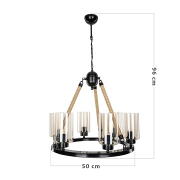 Schwarze Deckenleuchte im Retrostil mit Seildetail 6 Lichtpunkte Lotus ASZ0686