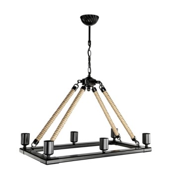 Retro-Stil Deckenleuchte schwarz mit Seil Details 6 Lichtpunkte Bohem ASZ0866