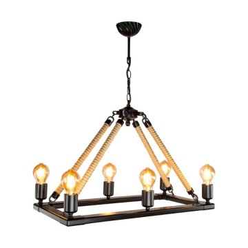 Retro-Stil Deckenleuchte schwarz mit Seil Details 6 Lichtpunkte Bohem ASZ0866