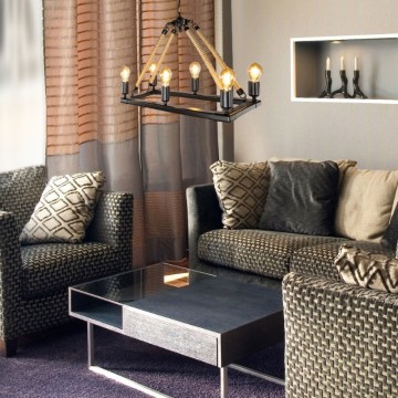 Retro-Stil Deckenleuchte schwarz mit Seil Details 6 Lichtpunkte Bohem ASZ0866