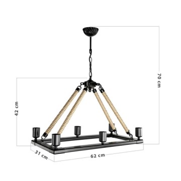 Retro-Stil Deckenleuchte schwarz mit Seil Details 6 Lichtpunkte Bohem ASZ0866