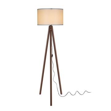Walnuss Stativ Stehleuchte mit Creme Stoff Schatten Aden ASZ1460