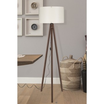 Walnuss Stativ Stehleuchte mit Creme Stoff Schatten Aden ASZ1460