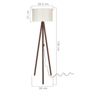 Walnuss Stativ Stehleuchte mit Creme Stoff Schatten Aden ASZ1460