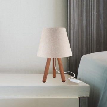 Tischlampe mit Stativ aus Nussbaum und beigem Kiefernholzschirm ASZ1452