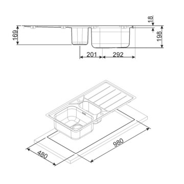 Smeg LFB112 Einbauspüle aus gebürstetem Edelstahl mit 2 Becken und umkehrbarer Tropfschale 100x50