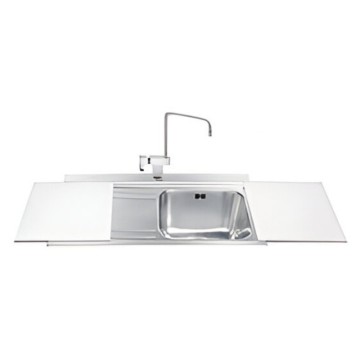 Smeg LI91BS Edelstahl-Einbauspüle mit 1 Becken und linker Abtropffläche mit Glasschneidebrett weiß