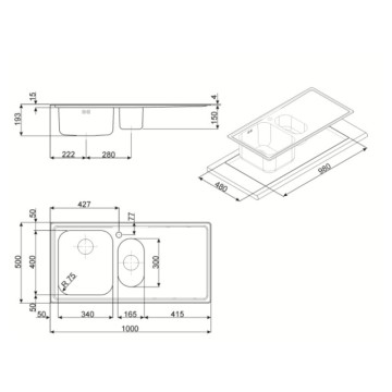 Smeg LE102S2 gebürstetem Edelstahl Halbeinbauspüle 2 Becken und Tropfschale links 100x50