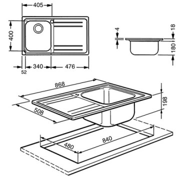 Smeg LE861S2 1 Becken Einbauspüle aus gebürstetem Edelstahl mit Tropfschale links 86x50