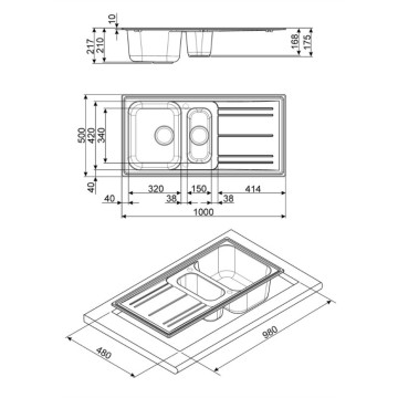 Smeg LZ102TT Titanium Einbauspüle mit 2 Becken und umschaltbarer Abtropffläche 100x50