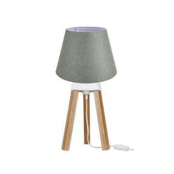 Eiche Dreibein Tischlampe und Stoff Schatten grün PIKORO2638