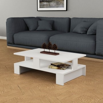 Mansu weißer Couchtisch mit zwei Regalen