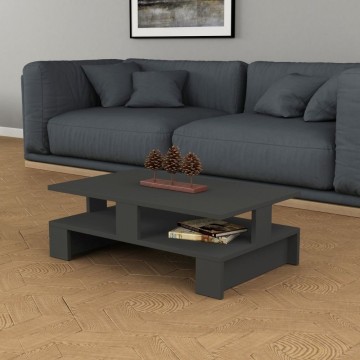 Mansu anthrazitfarbener Couchtisch mit zwei Regalen
