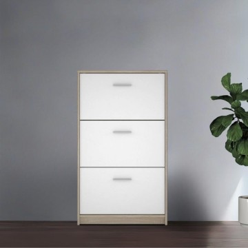Schuhschrank 3 Klapptüren weiß und Strukturfarbe Eiche Nepo 69.5x17.5x120H