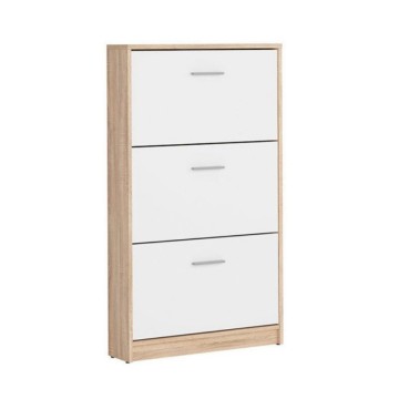 Schuhschrank 3 Klapptüren weiß und Strukturfarbe Eiche Nepo 69.5x17.5x120H