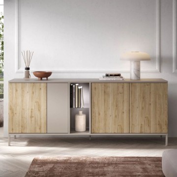 Sideboard 4 Türen Doppelfarbe Kaschmir und Eiche Cadiz Brando 210x43x86H