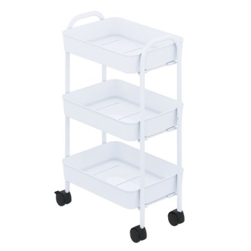 Weißes Metall 3-Regal Küchenwagen mit Rädern Tier 45.5x32x76.4H