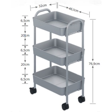 Weißes Metall 3-Regal Küchenwagen mit Rädern Tier 45.5x32x76.4H