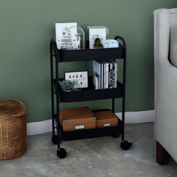 Küchenwagen 3 schwarze Metallböden mit Rädern Tier 45.5x32x76.4H